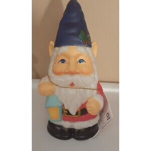 Christmas Holiday Time 11” Blow Mold Tabletop Gnome Santa Suit Lights Up NEW
